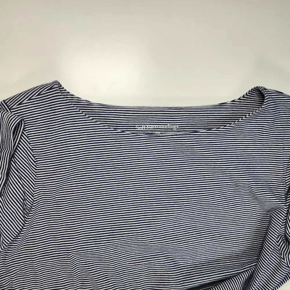 Soft Surroundings Striped Ruched Side Long Sleeve Top Nautical L - Picture 6 of 11